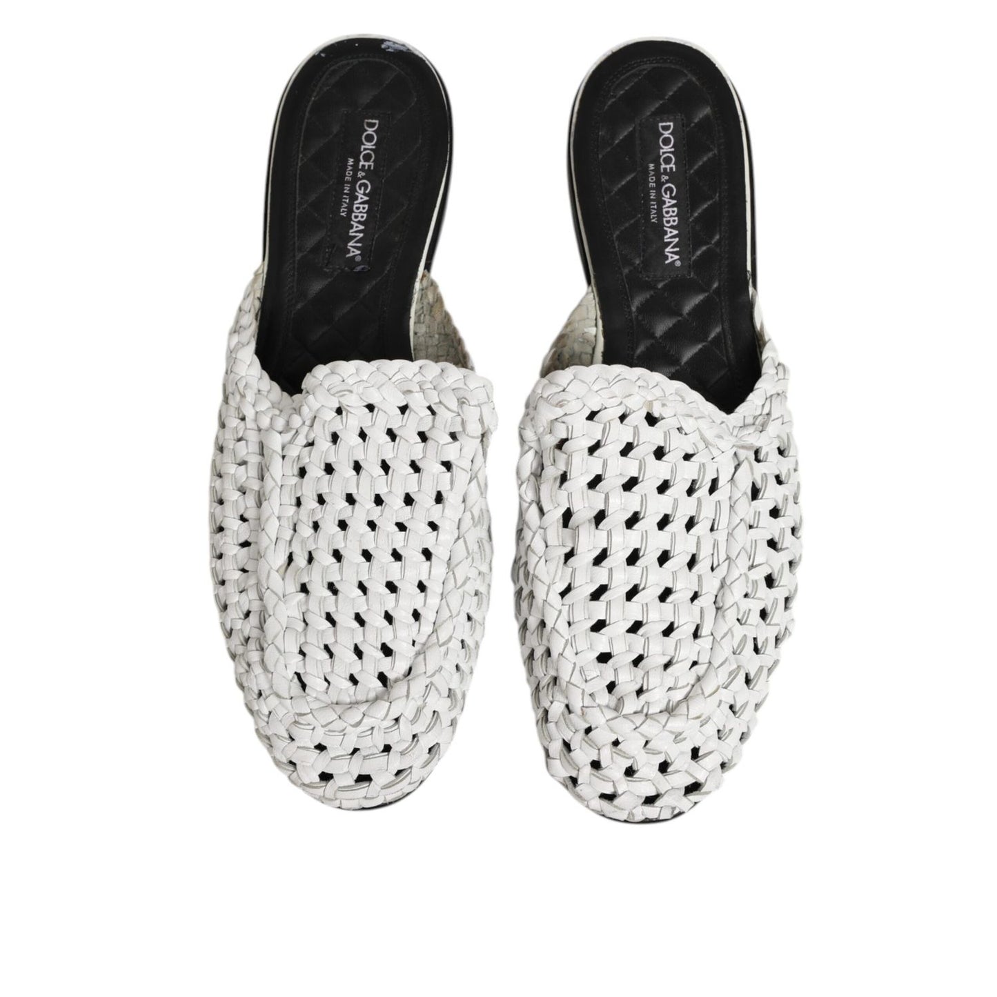 Dolce & Gabbana White Woven Slides MULES Men Sandals Shoes