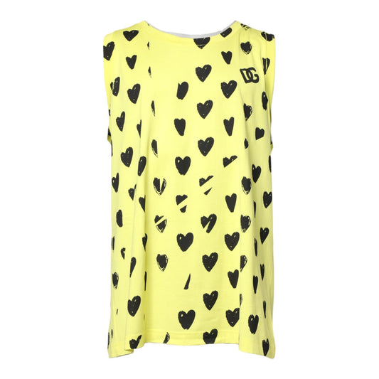Dolce & Gabbana Yellow Cotton Sleeveless DG Heart T-shirt Dolce & Gabbana