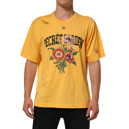 Dolce & Gabbana Yellow Secret Graden Floral Cotton CrewNeck T-shirt