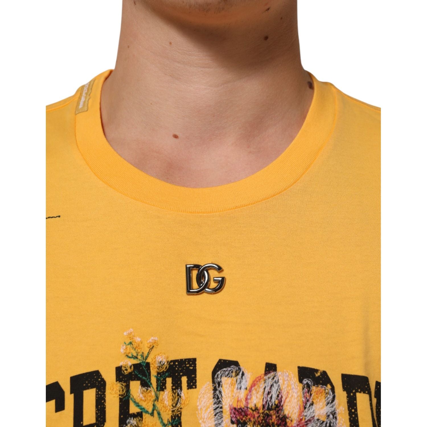 Dolce & Gabbana Yellow Secret Graden Floral Cotton CrewNeck T-shirt