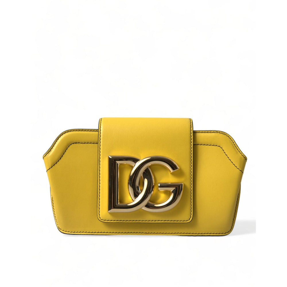 Dolce & Gabbana Yellow Smooth Leather DG Logo Clutch Crossbody Case Bag with gold metal logo front flap