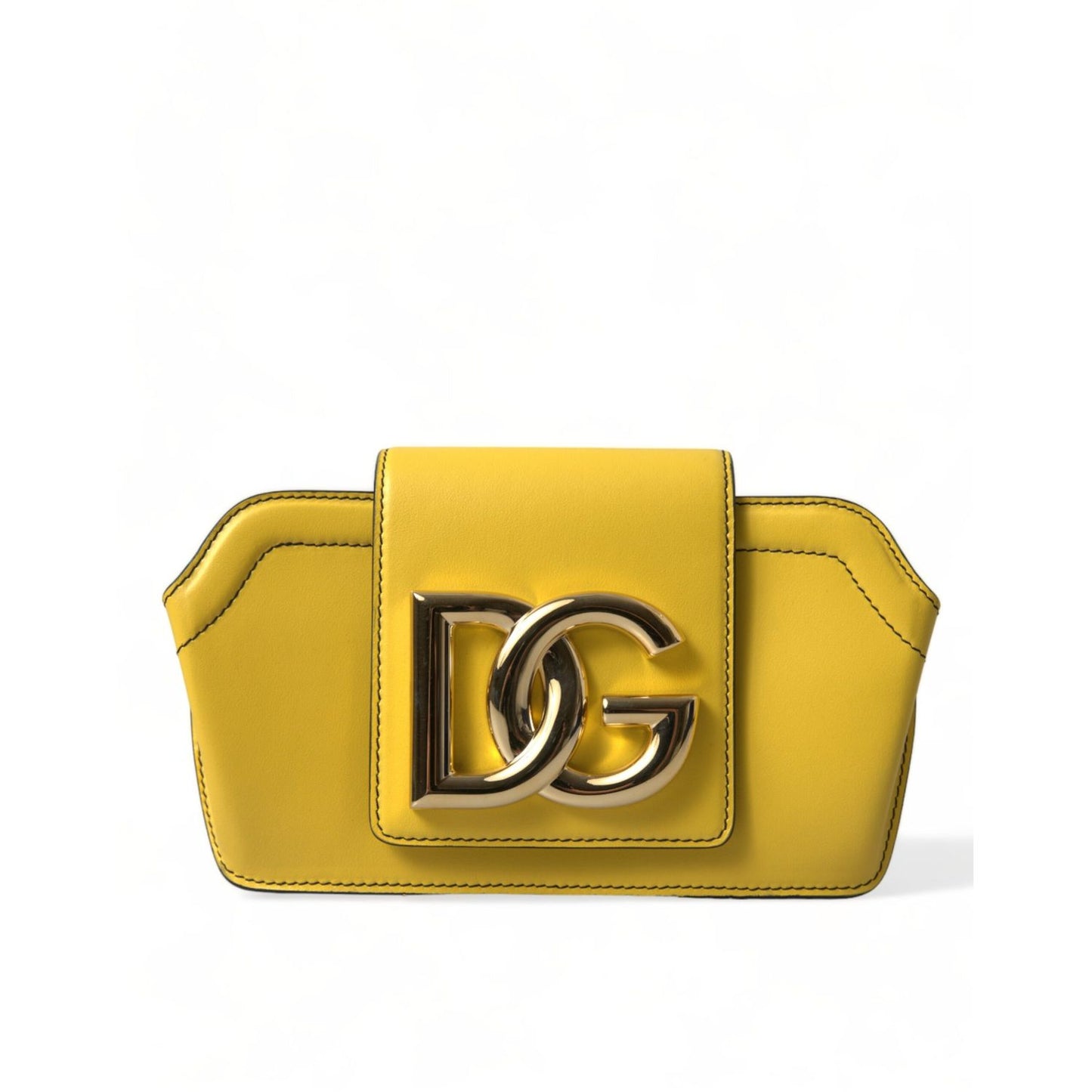 Dolce & Gabbana Yellow Smooth Leather DG Logo Clutch Crossbody Case Bag featuring gold-tone logo on the front flap.