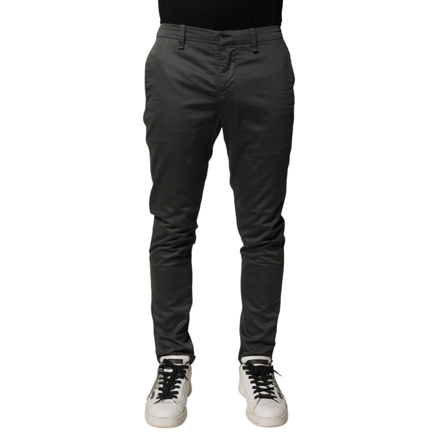 Dondup Dark Gray Cotton Mid Waist Skinny Men Chino Trouser Pants