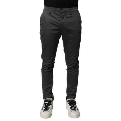 Dondup Dark Gray Cotton Mid Waist Skinny Men Chino Trouser Pants