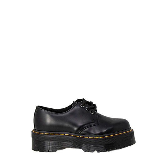 Dr. Martens Black Leather Lace-Up Boots with thick sole and iconic design, showcasing durability and style.