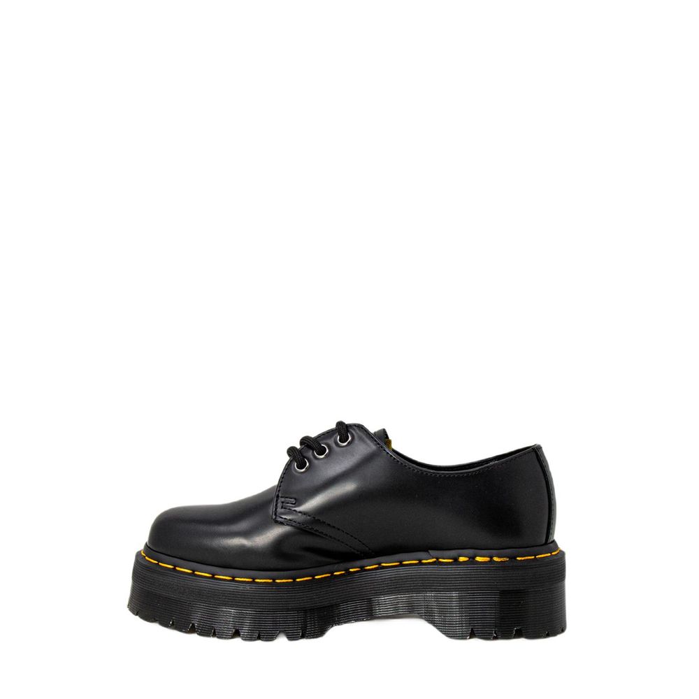 Dr. Martens Black Leather Lace-Up Boots with thick sole, offering style and comfort for women in durable 100% leather design.