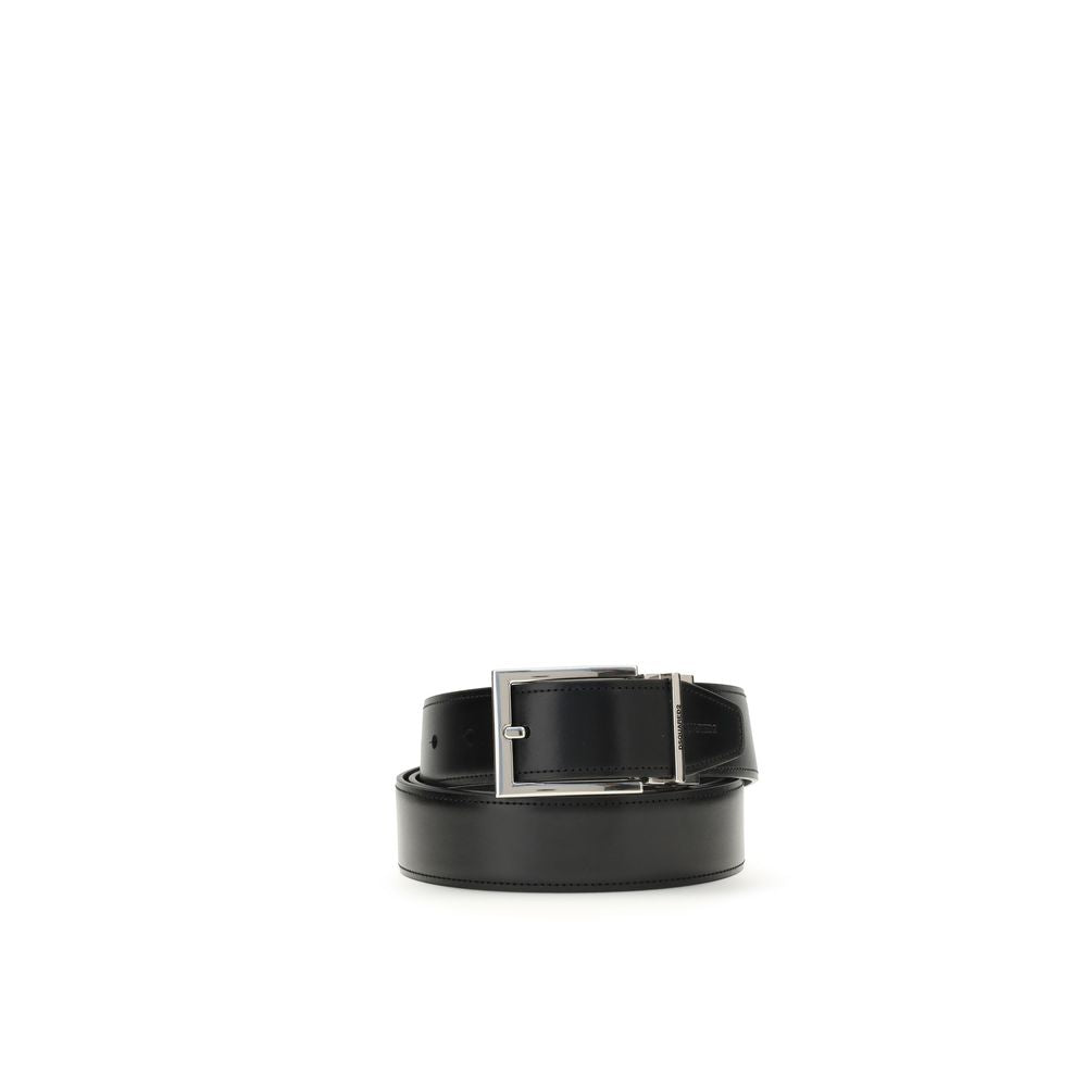 Dsquared² Black Calf Leather Bos Taurus Regular Belt with silver buckle from 4-in-1 Gift Box, featuring interchangeable buckles.
