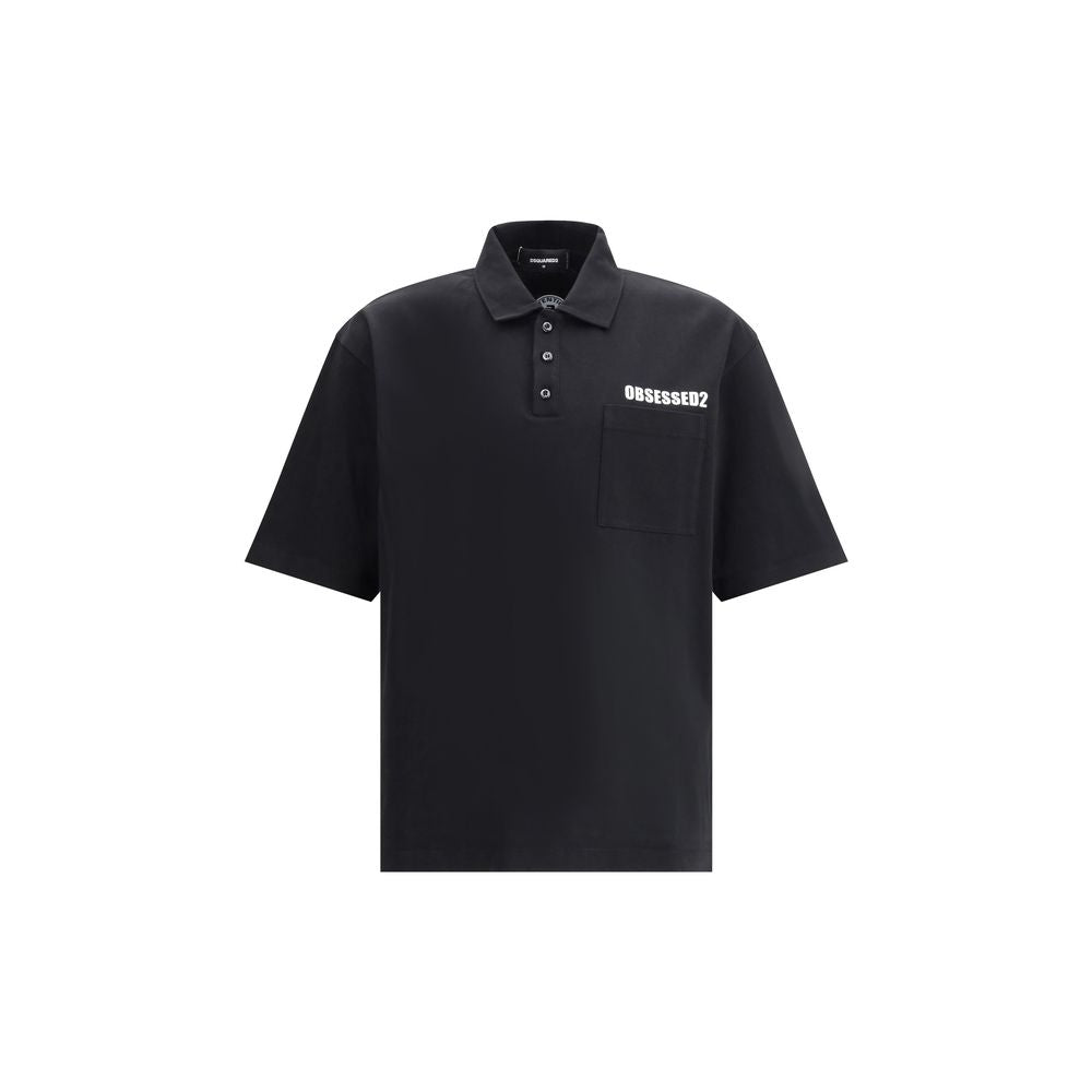 Dsquared² Black Cotton Polo Shirt with logo, three-button closure, chest pocket, and classic collar in 100% cotton for AW25 season.