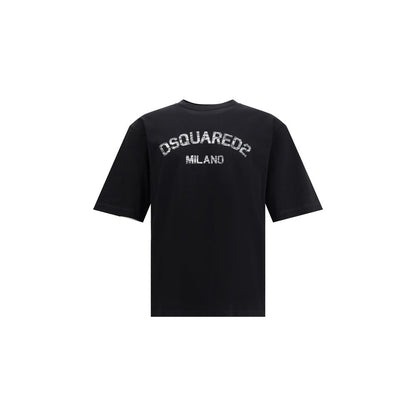 Alt Tag: Dsquared² Black Cotton T-Shirt with ribbed crew neck and iconic monogram, showcasing urban contemporary style and strong visual impact.