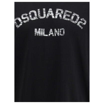 Dsquared² Black Cotton T-Shirt with contrasting monogram detail on front, ribbed crew neck, urban style.