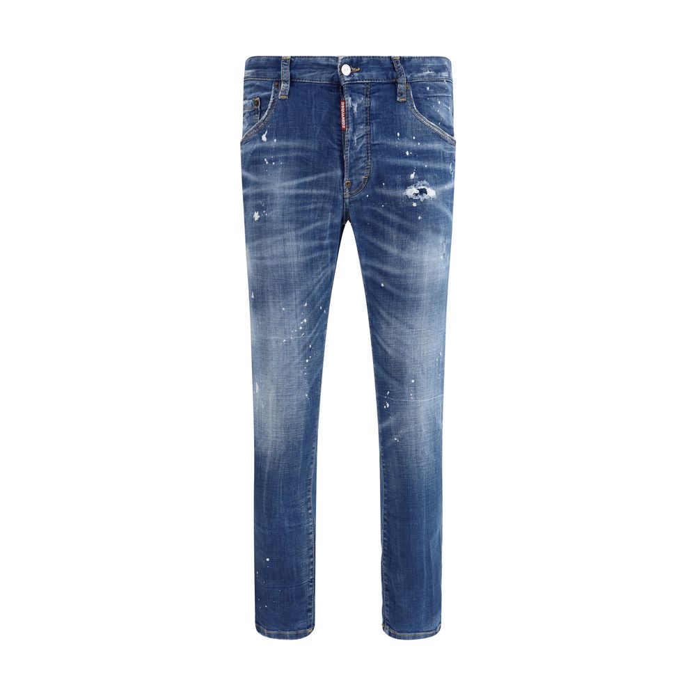 Dsquared² Blue Cotton Slim Fit Jeans with worn-effect and logo patch, urban style, AW25, regular fit, made of 98% cotton, 2% elastane.