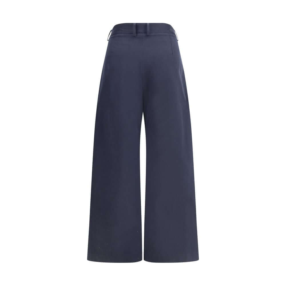 Ella Blue Cotton Casual Pants with wide leg design, front pleats, and belt loops. Ideal for elegant, versatile styling.