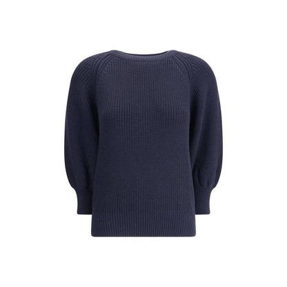 Ella Blue Merino Wool Sweater chunky knit ribbed crewneck AW25 fashion
