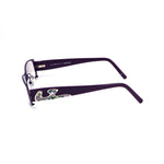 Emilio Pucci Purple Metal Frames with lilac color and decorative temples, side view showing detailed design, 52/17/135 mm measurement.