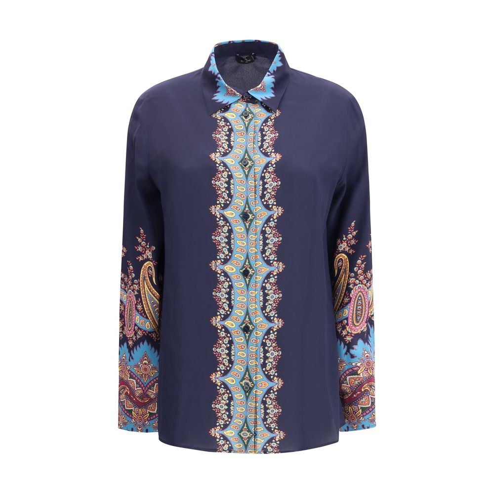 Etro Multicolor Silk Pattern Shirt with floral Paisley print, button closure, classic collar, and loose fit boyfit silhouette.