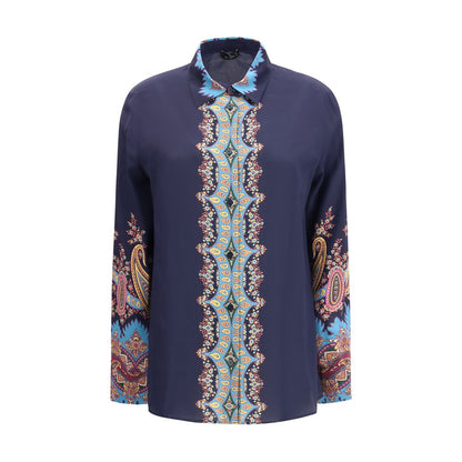 Etro Multicolor Silk Pattern Shirt with floral Paisley print, button closure, classic collar, and loose fit boyfit silhouette.