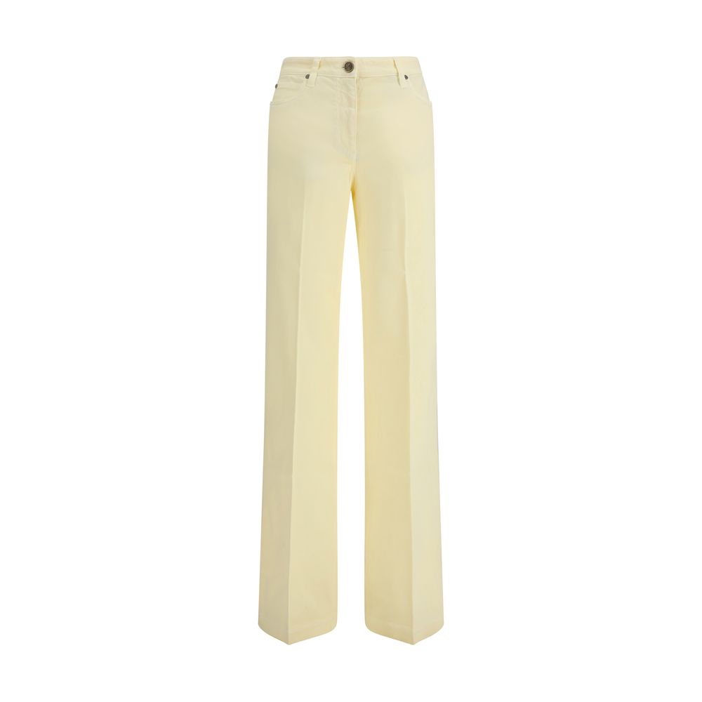 Etro Yellow Cotton Straight-Leg Jeans featuring five-pocket design with button and zipper closure, regular fit, 98% cotton composition.