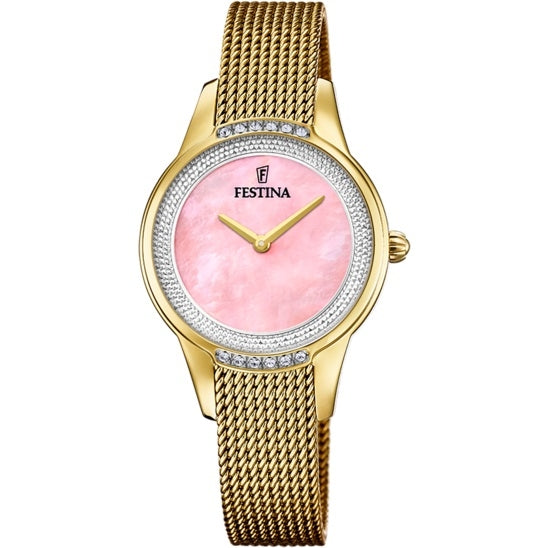 Elegant FESTINA WATCHES Mod. F20495/2 with pink dial and gold mesh strap, perfect for stylish fashion statements.