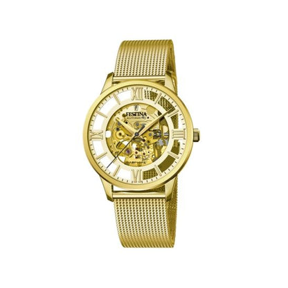 FESTINA WATCHES Mod. F20667/1 featuring a gold skeleton dial and mesh band design for elegant style.