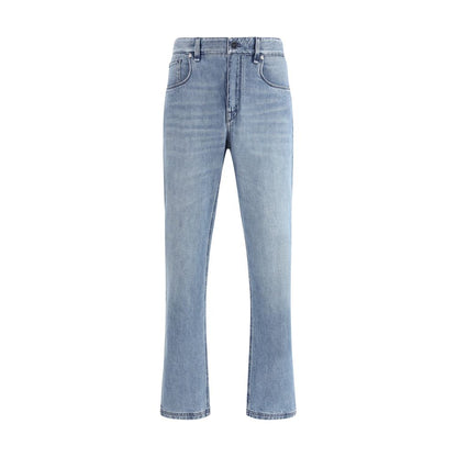 Fendi Light Blue Cotton Straight-Leg Jeans featuring classic 5-pocket design and slim fit for a versatile AW25 style.