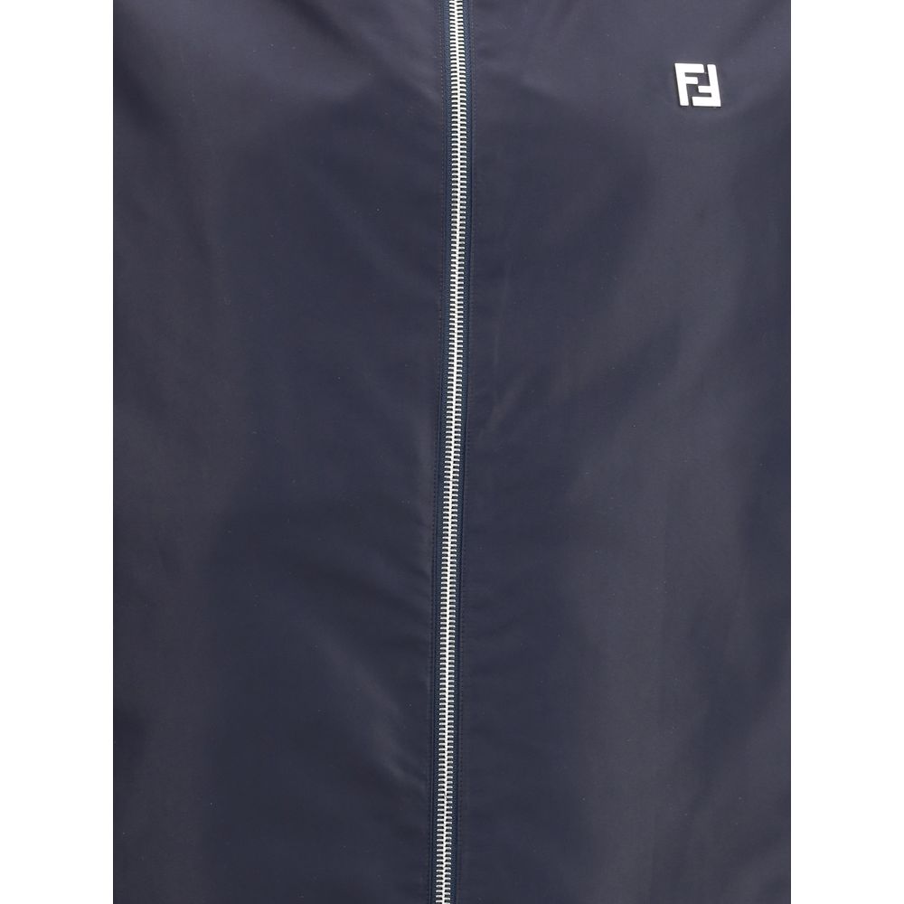 Fendi Multicolor Polyester Shell Jacket with front zipper and logo, featuring reversible design for versatile style.