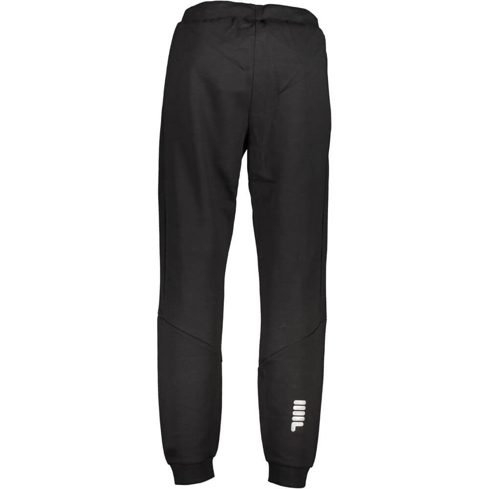 Fila Black Cotton Pant with elastic waist, laces, 2 pockets, ankle cuffs, and logo print back view. Ideal sports trousers.