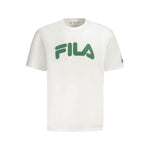 Fila White Cotton Men T-Shirt with green logo, comfortable loose-fit, soft breathable fabric, perfect for casual style and standout fashion.
