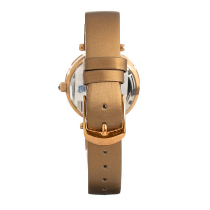 Back view of Folli Follie Brown Leather Dress Watch showcasing gold case, buckle closure, and brown leather bracelet.