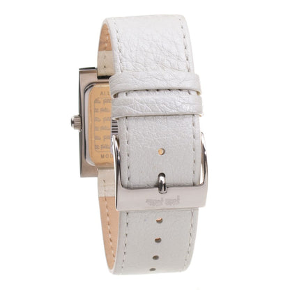 Back view of Folli Follie Gray Leather Dress Watch with silver buckle and stainless steel case.