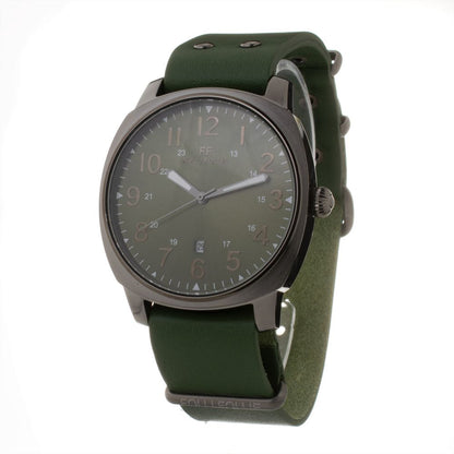 Folli Follie Green Leather Dress Watch with stainless steel case, analog display, and mineral glass, featuring a green leather strap.
