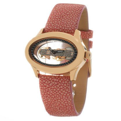 Folli Follie Multicolor Leather Dress Watch with pink leather strap and pinkish stainless steel case, analog display, transparent dial
