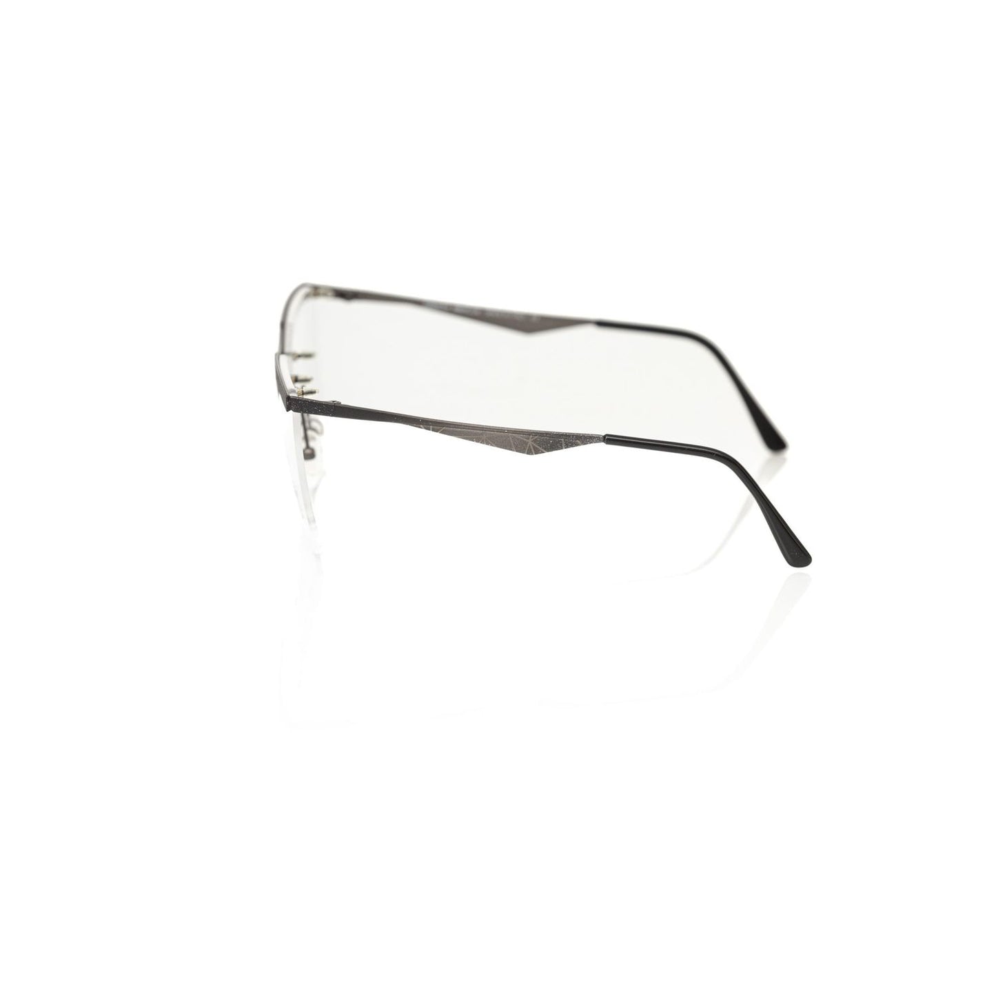 Side view of Frankie Morello Black Metallic Women's Frame with sleek glitter black metal finish and modern eyeglasses design.