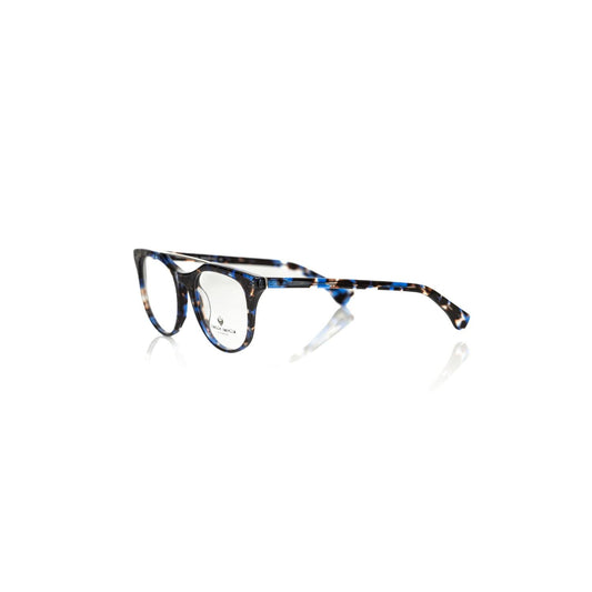 Frankie Morello Blue Acetate Unisex Eyeglass Frame in Blue Havana design, showcasing bold Italian craftsmanship and geometric style.