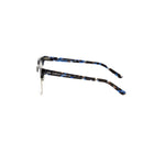 Frankie Morello Blue Metallic Unisex Frame Eyeglasses with blue fantasy temples, side view showing Italian craftsmanship.