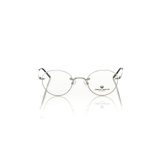 Frankie Morello Silver Metallic Unisex Eyeglass Frame with round Italian design, featuring bold silver metal for trendsetting style.