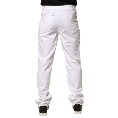 Fred Perry White Cotton Mid Waist Straight Men Denim Jeans