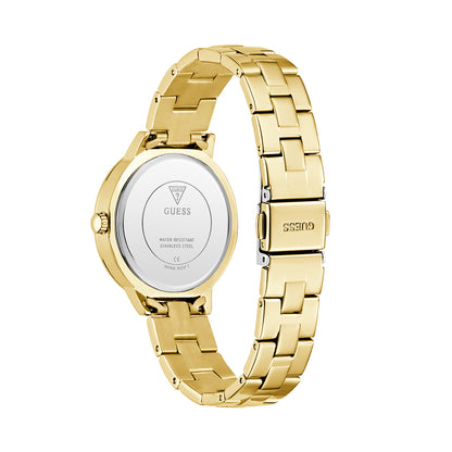 Gold wristwatch featuring the elegant GUESS Mod. G LACE design with stainless steel case and polished bracelet.