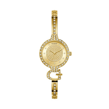 Elegant gold watch with rhinestones, featuring the GUESS Mod. GISELLE design.