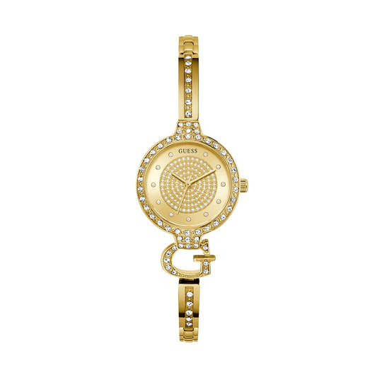 Elegant GUESS Mod. GISELLE gold watch with crystal accents showcasing luxury and style.