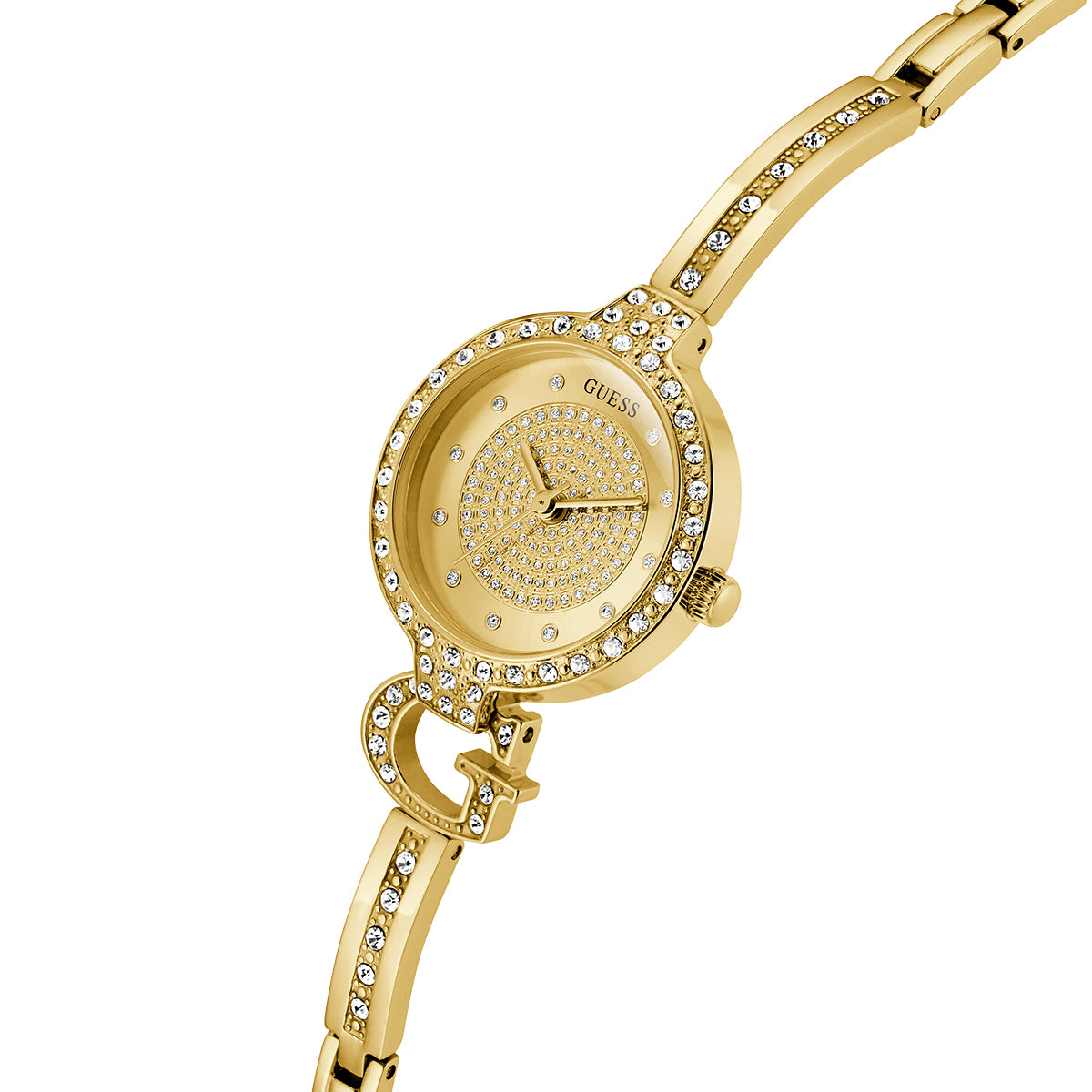 Luxurious GUESS Mod. GISELLE gold watch with crystal accents, sleek design for elegant fashion statement or timeless accessory.
