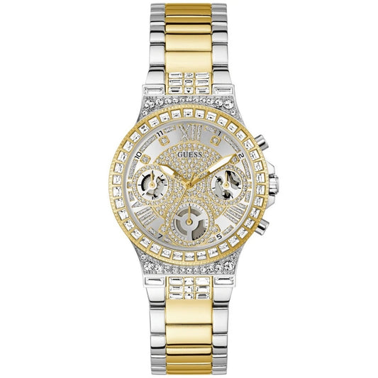 GUESS Mod. MOONLIGHT women's watch, gold and silver with crystal accents, stylish and elegant design.