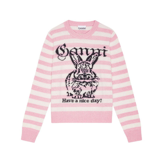 Ganni Striped Graphic Wool Bunny Jumper