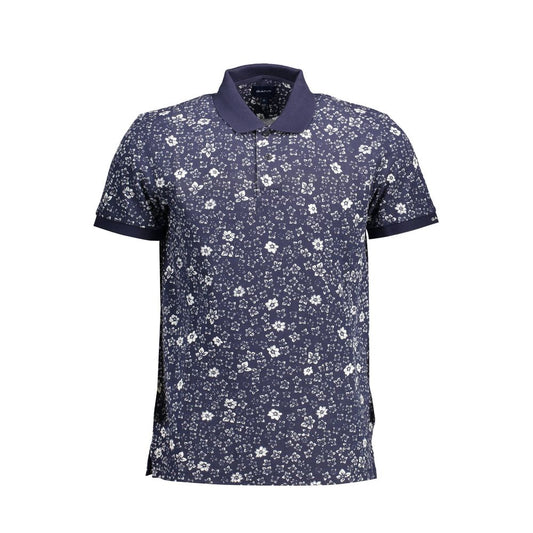 Gant Blue Cotton Men Polo Shirt with floral pattern, short sleeve, showcasing elegance and comfort.