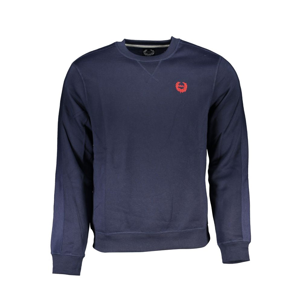 Gianmarco Venturi Blue Cotton Sweatshirt with long sleeves, crew neck, fleece material, and logo embroidery.