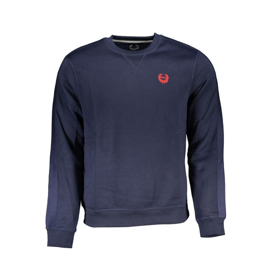 Gianmarco Venturi Blue Cotton Sweatshirt with long sleeves, crew neck, fleece material, and logo embroidery.