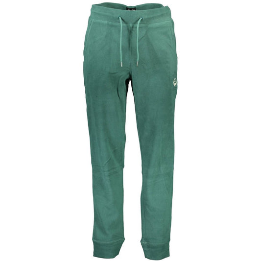Gianmarco Venturi Green Polyester Pant with elastic waistband, ankle cuffs, embroidery, and logo, featuring sports trousers design.