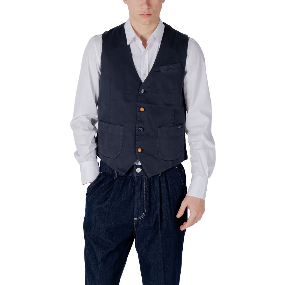 Gianni Lupo Blue Cotton Waistcoat