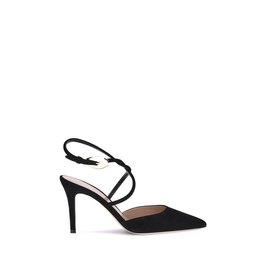 Gianvito Rossi Suede Pums with braided strap, gold buckle detail and stiletto heel, elegant Italian design, AW25 collection.