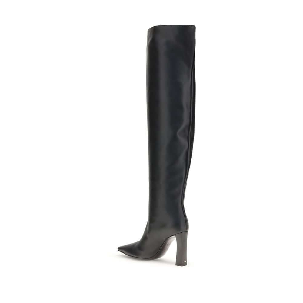 Giuseppe Zanotti Black Leather Over The Knee boots with almond toe and squared heel, elegant and bold accessory.
