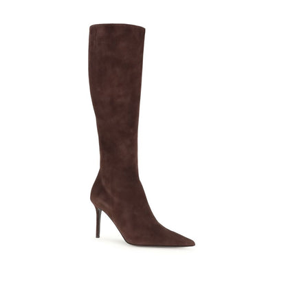Giuseppe Zanotti Brown Leather High Heel Boots with stiletto heel, almond toe, and back zipper closure for elegant style.